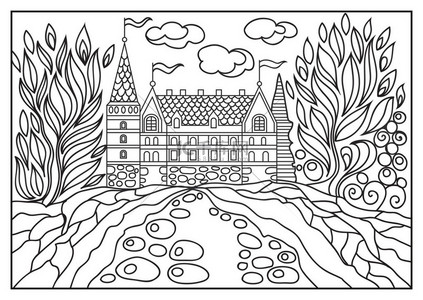 建筑封面设计背景图片_自然背景上城堡的图形插图 4