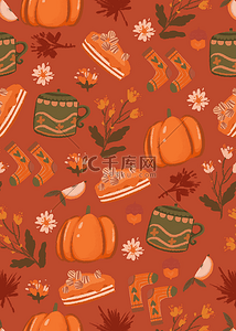 秋季食物背景图片_卡通秋季食物图案无缝背景壁纸