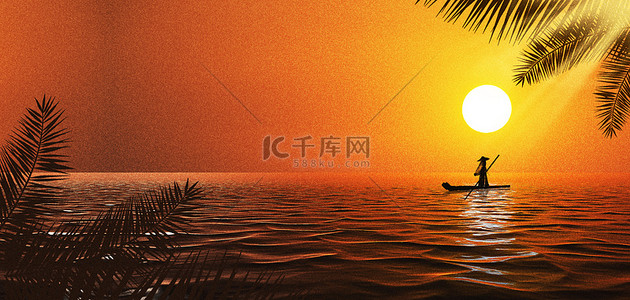 夏天夕阳湖水黄色简约背景