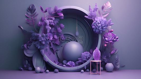 鲜花紫色背景图片_紫色电商鲜花背景立体