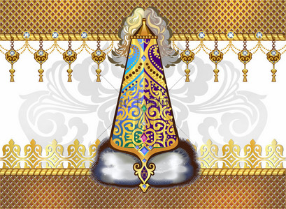 亚克力桌面立牌背景图片_索克勒 - 哈萨克头饰，新娘在哈萨克习俗基兹Vsat，传统服装，哈萨克奥布里亚特，卡扎什库戈人为仪式，哈萨克人民的，史诗，传统的帝国，婚礼仪式