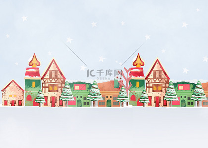 房子雪景背景图片_圣诞节水彩房子小镇