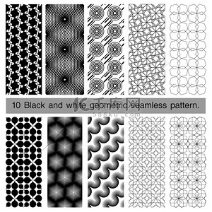 黑色和白色几何无缝模式的集合.