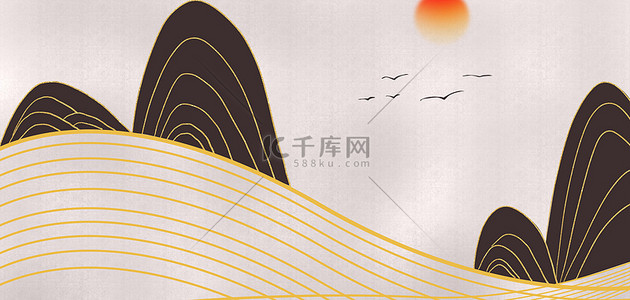 国风金线背景图片_中国风金线山水背景素材