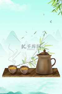 茶具海报背景图片_春茶海报茶壶茶叶