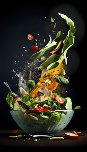 健康沙拉背景图片_沙拉水果蔬菜健康食品美食飞溅