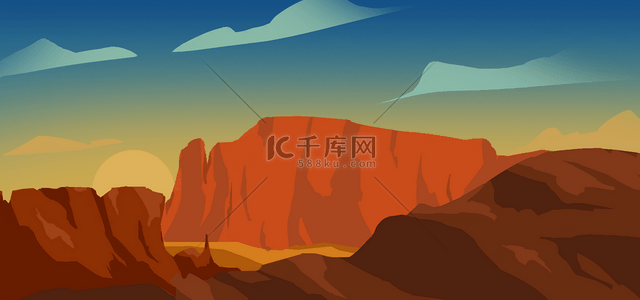 干旱插画背景图片_沙漠山崖卡通风格背景