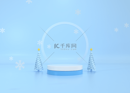 圣诞树雪花的背景图片_圣诞树抽象的3d蓝色背景电子商务常用展台