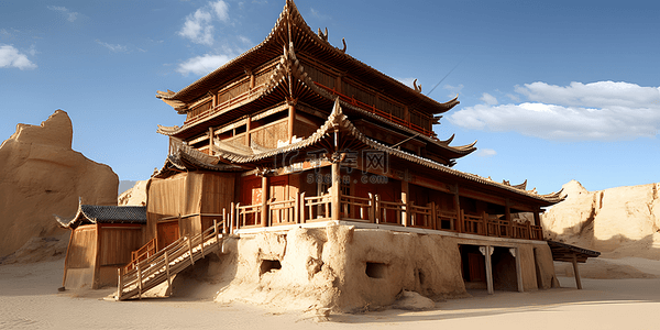 国潮沙漠古代中国建筑海报背景