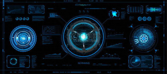 矢量天空天空背景图片_未来主义理念赫德, 桂式。为 hudsci fi 接口设置的矢量元素 (仪表板、未来派圆圈、空间元素、信息图形)。高科技未来设计。适用于 vr 和应用程序的天空 fi.