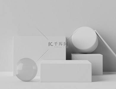 三维渲染大理石白色的空盒子Podium 。用干净设计的空白底座和店面。产品展示的最小场景。化妆品广告的背景摘要.