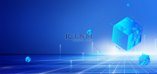 蓝色科技企业背景图片_商务立体方块蓝色科技背景