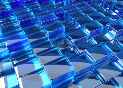 淡雅的蓝色背景背景图片_3d水晶抽象方块背景