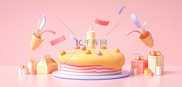 蛋糕生日快乐背景图片_生日蛋糕欢乐背景c4d