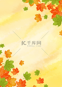 秋季动物背景图片_树叶秋季水彩红绿手绘叶子装饰背景