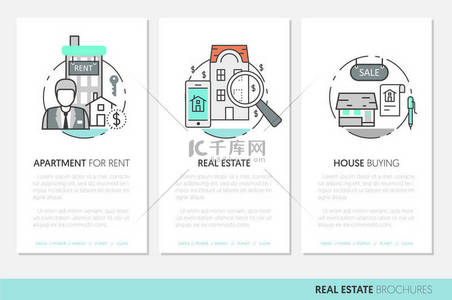 金融首页背景图片_房地产业务宣传册模板与细线矢量图标