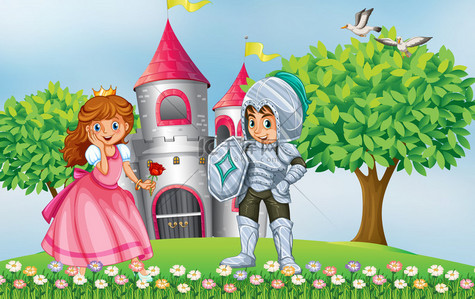 骑士与公主卡通背景图片_公主和骑士