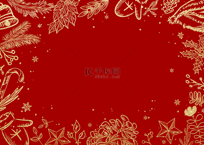 红色背景白色花纹背景图片_雪花抽象金色植物花纹质感背景