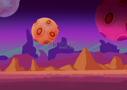 沙漠夜晚背景图片_太空游戏星际探索背景卡通风格彩色