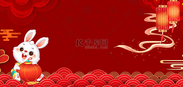 新年春节灯笼兔子背景图片_兔年白色兔子红色