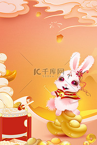 国潮吉祥背景图片_国潮新年兔年春节新年春节快乐海报