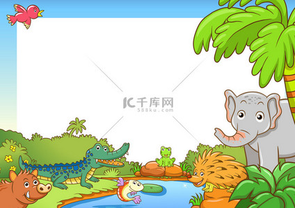 青蛙卡通可爱背景图片_帧与可爱的动物
