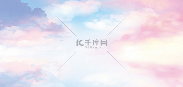 夏天背景图片_梦幻云彩天空粉色蓝色渐变唯美海报背景