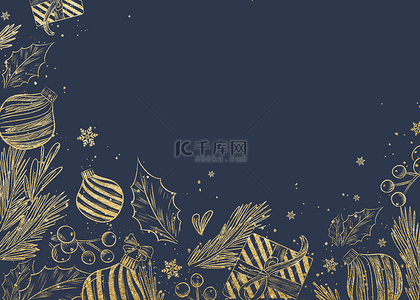 雪花抽象金色叶片冬季植物背景