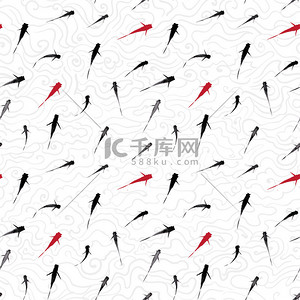 black and red fishes on waves