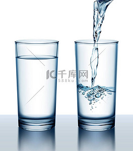 向量例证二个杯子充分和倾吐淡水在背景