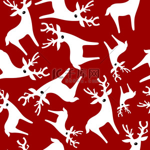 红色底纹圣诞背景图片_无缝模式圣诞鹿