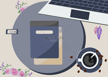 商务图标矢量元素背景图片_粉色花卉电脑工作台背景