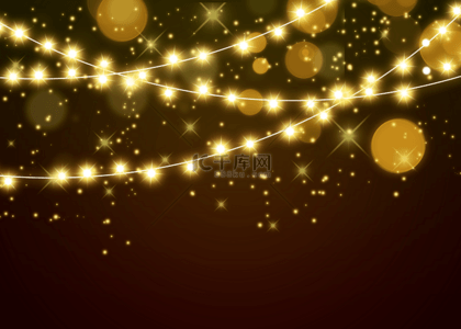 星星圣诞灯背景图片_圣诞节灯串金色背景