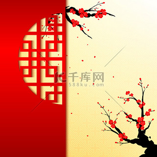 中国农历新年樱桃开花背景