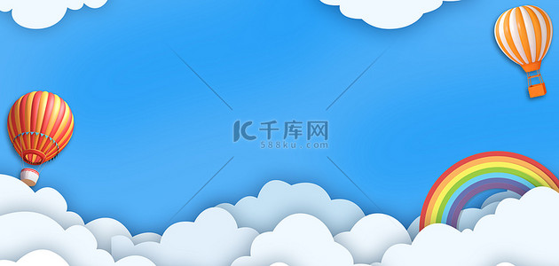 热气球云朵背景图片_热气球云朵蓝色简洁背景