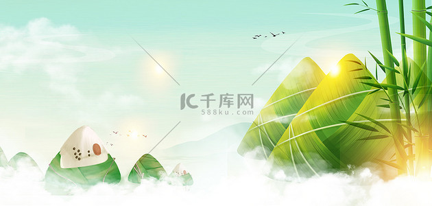 节传统文化背景图片_端午节粽子节绿色简约端午海报背景