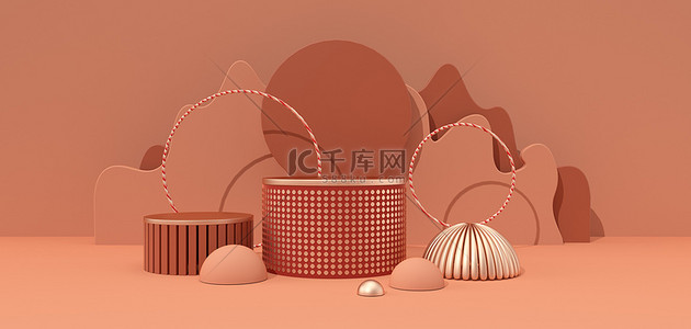 c4d产品展台背景图片_C4D几何棕色3D展台