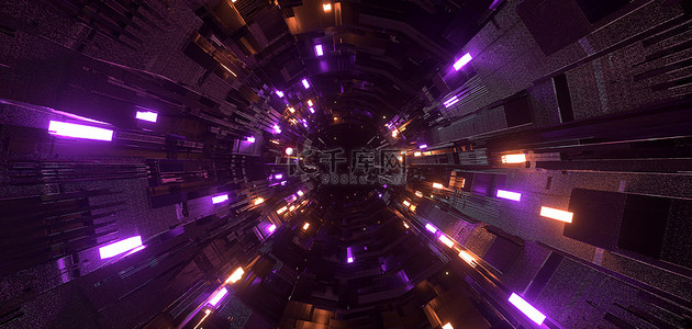 科技发光隧道紫色C4D