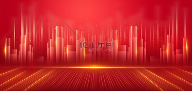 红色商务科技背景图片_科技城市光效红色商务背景