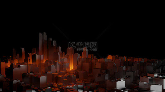 元宇宙城市背景图片_3d 城市与明亮的红色闪烁在黑暗的背景