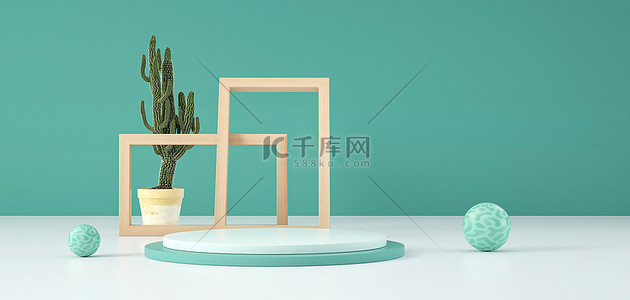 c4d电商展台背景图片_清新展台简约几何绿色c4d