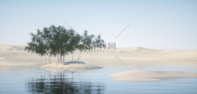 沙漠水背景图片_C4D科幻沙漠空间3D立体背景