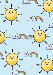动物可爱萌卡通背景图片_天气太阳彩虹蓝色背景