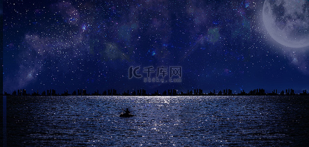 夜空背景图片_星空湖水深蓝文艺banner