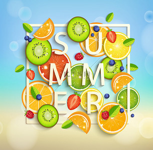 猕猴桃水果设计背景图片_与水果夏季背景 