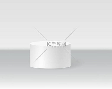 单筒讲台场景,获胜者基座.用于展示台场景的白色圆筒模板.用于产品展示的矢量白色底座.