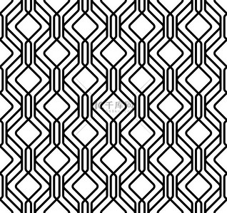 黑色和白色几何无缝模式与线，抽象背景.