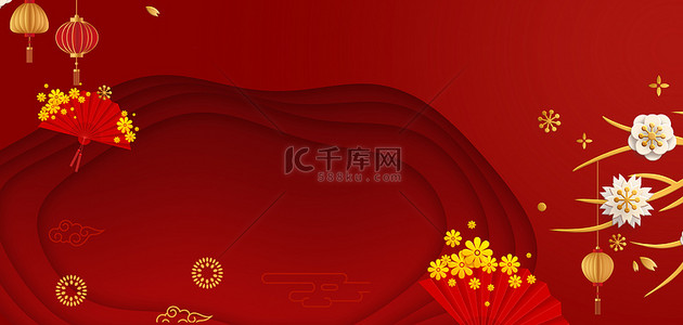 灯笼红色剪纸背景图片_春节新年灯笼红色剪纸风