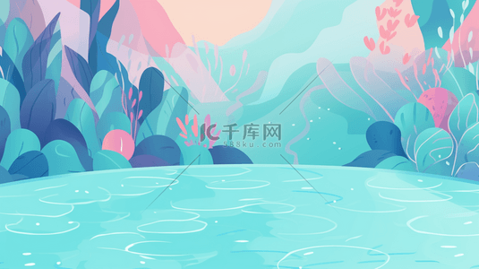 小清新蓝色水背景图片_夏日小清新泳池插画背景
