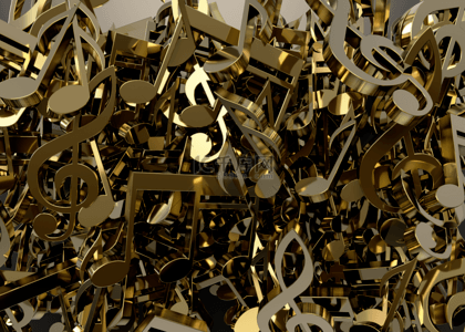 堆叠效果背景图片_3d金色音符几何堆叠反光